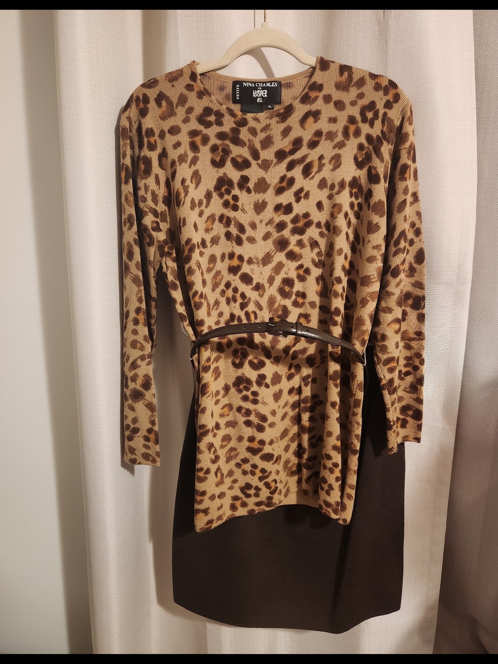 Vintage Nina Charles for Kasper Petite Large 2-Pc Leopard Knit Dress Set